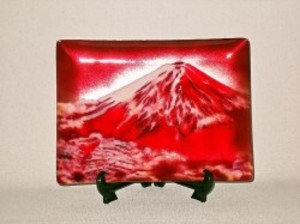 七宝焼　飾皿　6×8赤富士