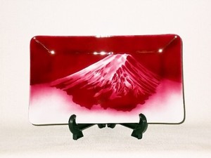 七宝焼　飾皿　10×6赤富士