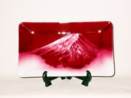 七宝焼　飾皿　10×6赤富士