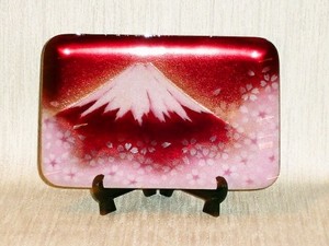 七宝焼 飾皿 赤富士桜