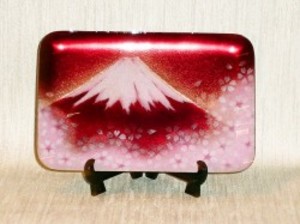 七宝焼 飾皿 赤富士桜