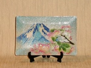 七宝焼 飾皿　4×6 富士桜