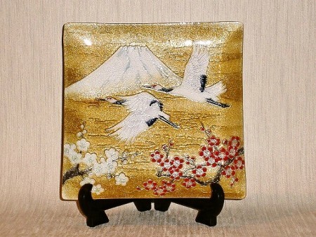 七宝焼 飾皿 梅と富士鶴