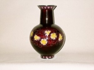 七宝焼　花瓶　9号変形玉型　紫地花紋