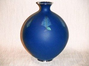 七宝焼　花瓶　8号玉型　紺地松
