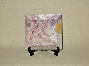 七宝焼　飾皿　4×4桜