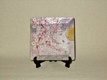 七宝焼　飾皿　4×4桜