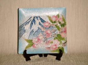 七宝焼　飾皿　6×6富士桜