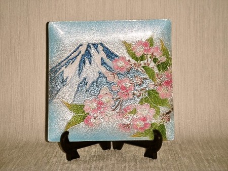 七宝焼　飾皿　6×6富士桜