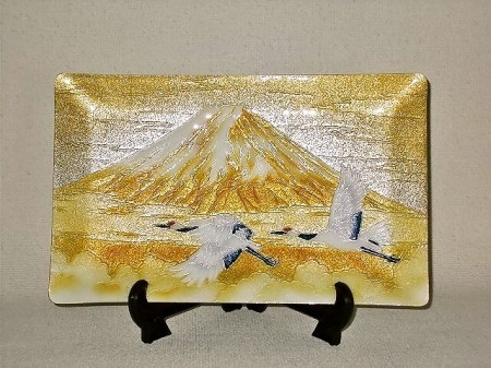 七宝焼　飾皿　5×8富士に鶴