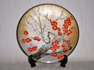 七宝焼　飾皿　8丸紅白梅