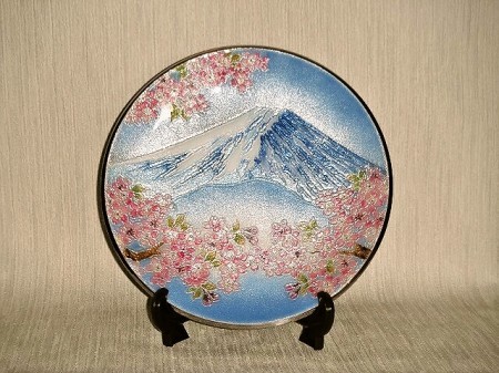 七宝焼　飾皿　8丸富士桜