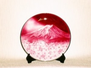 七宝焼　飾皿　13丸赤富士