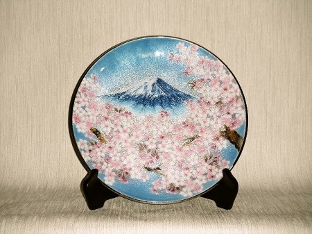七宝焼　飾皿　10丸富士桜