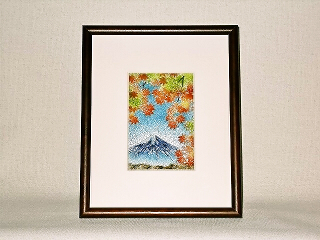七宝焼　額　富士山に紅葉